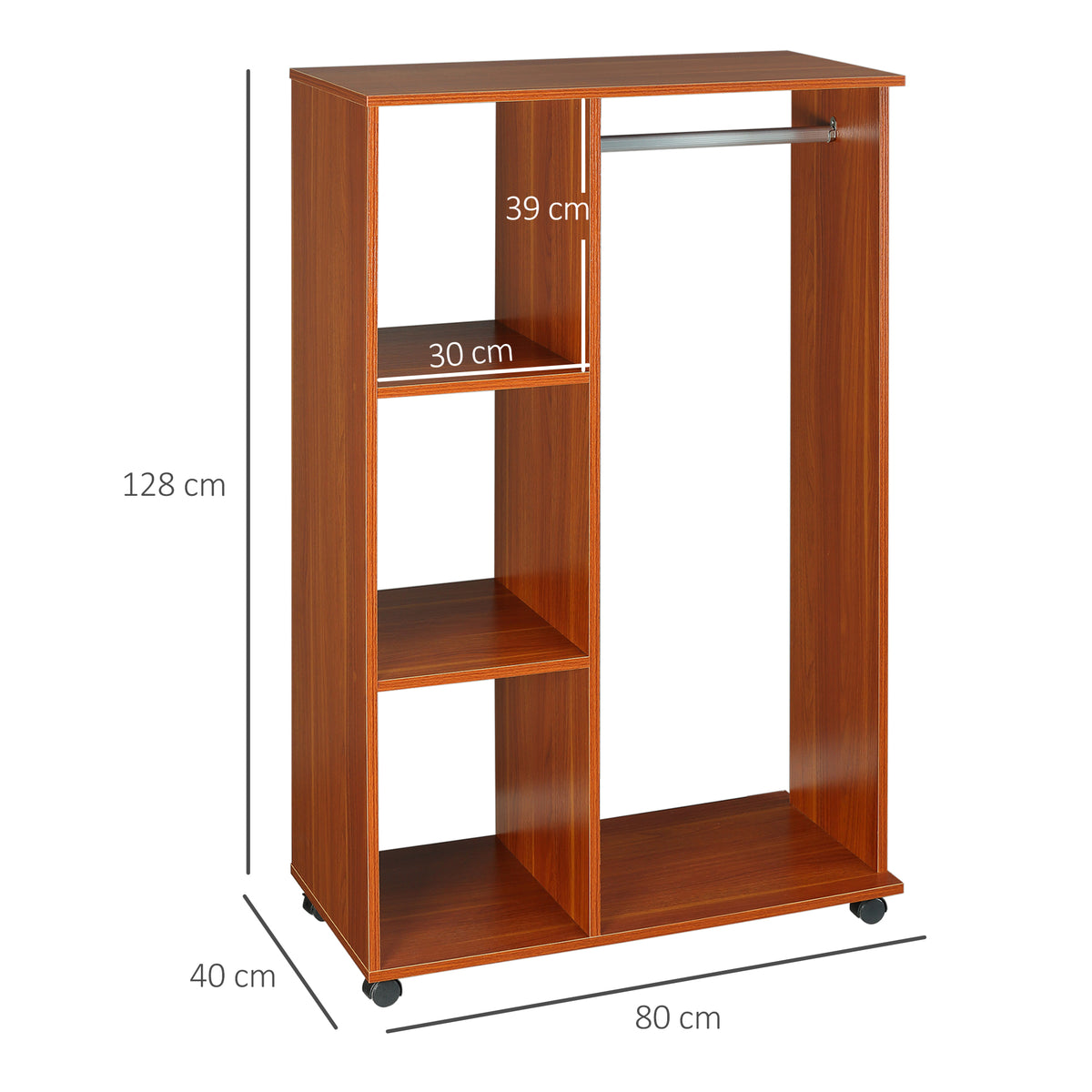 HOMCOM Open Wardrobe on Wheels in Walnut