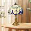 HOMCOM Stained Glass Table Lamp, Handmade Antique Bedside Lamp for Bedroom, Living room, Home, Nightstand, Decorative Night Light, Blue