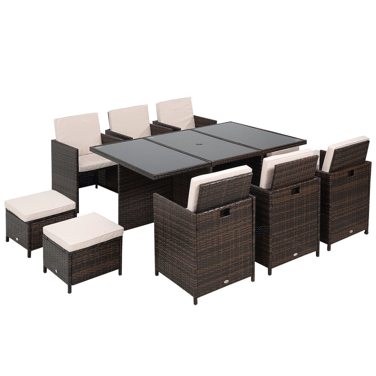 Outsunny 10 Seater Rattan Cube Garden Furniture Set in Mixed Brown