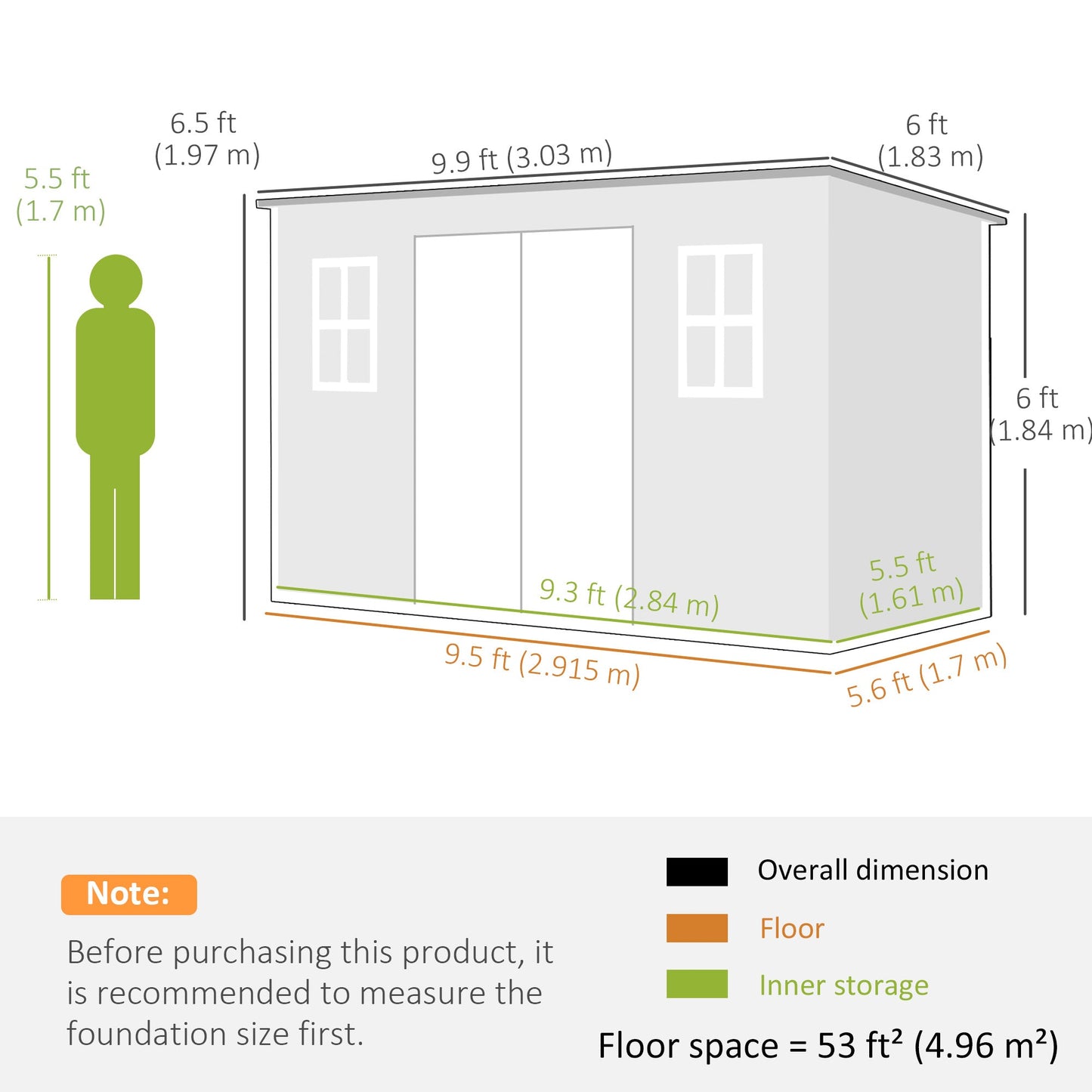 Outsunny 10 x 6 ft Resin Garden Shed, Outdoor Storage Shed with Floor, Windows, Lockable Doors and Vents, Dark Grey