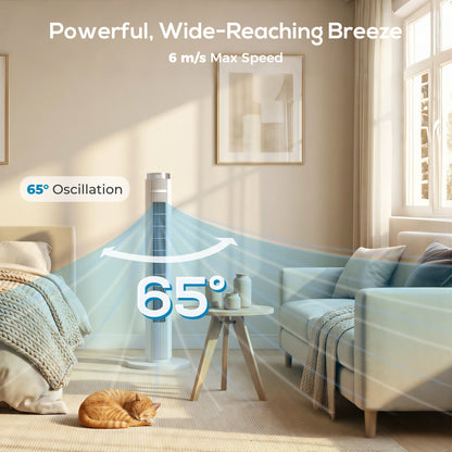 HOMCOM 96 cm Tower Fan with WiFi App Control in Light White