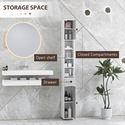 kleankin خزانة حمام رفيعة بطول 180 سم، مع درج وأرفف وخزائن - رمادي فاتح