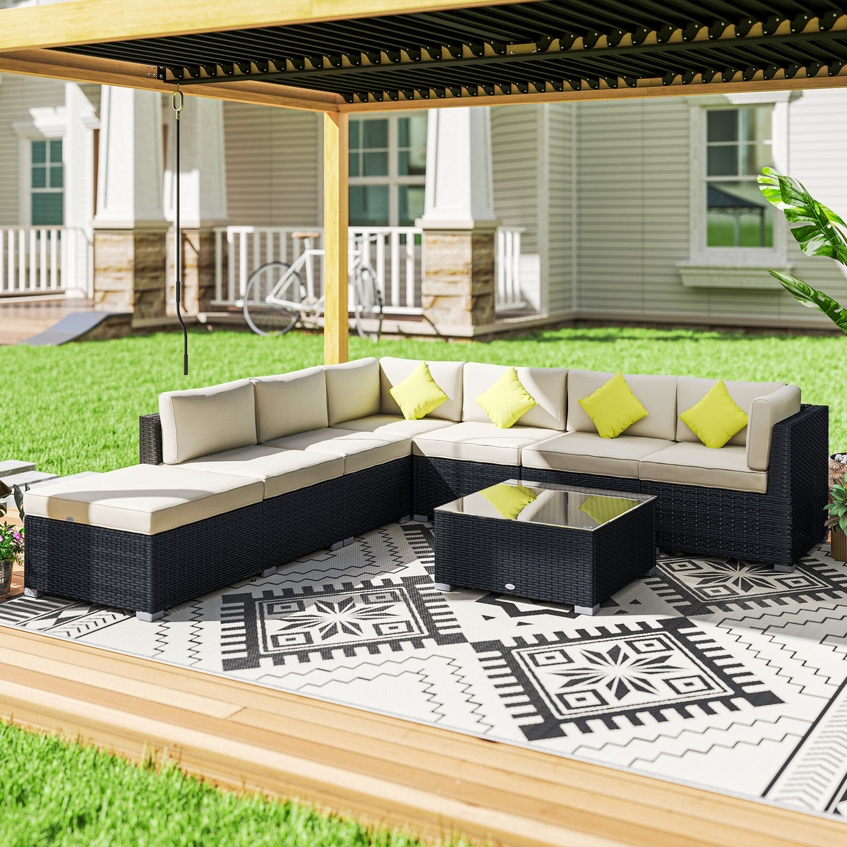 Outsunny 8 Piece Rattan Corner Sofa Set in Black