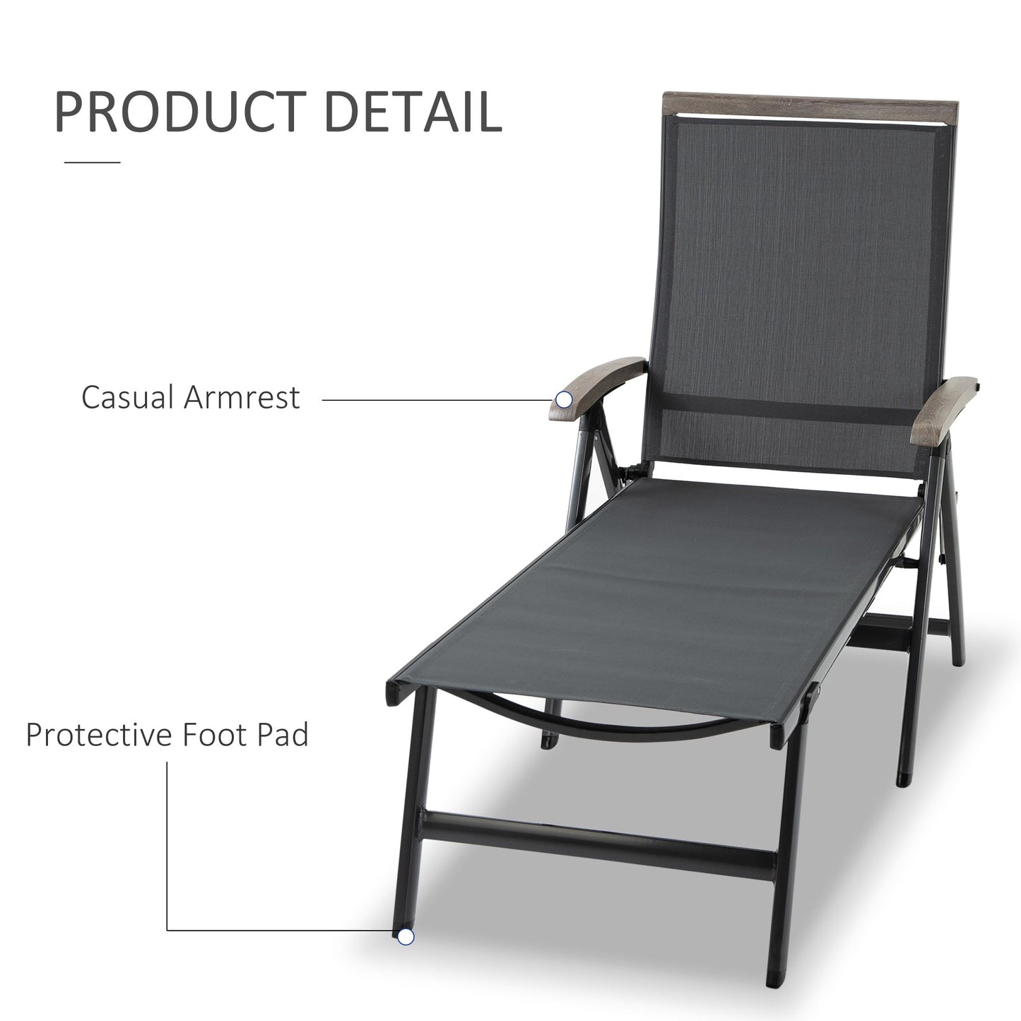 Outsunny Set of 2 Outdoor Folding Sun Loungers, 5-Position Adjustable Chaise Lounge Chairs with Aluminium Frame for Patio, Garden, Grey
