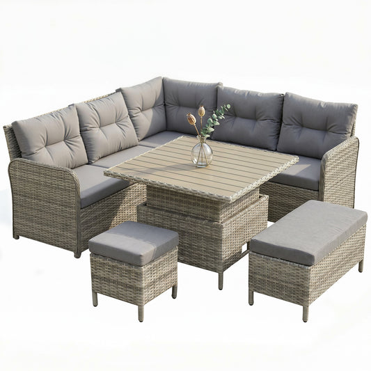 Outsunny 7 Seater Rattan Garden Furniture Set in Grey