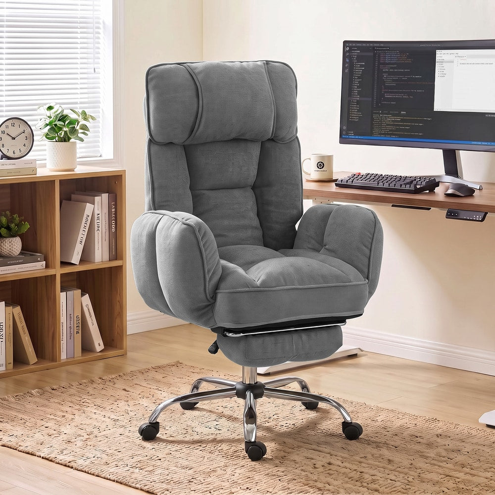 HOMCOM Executive Office Chair Height Adjustable Desk Chair Reclining Flip-up Armrest Footrest, Dark Grey