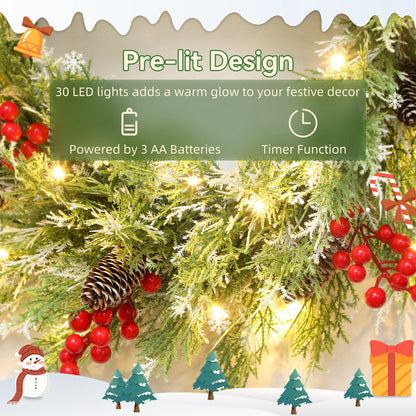 HOMCOM 60 cm Prelit Christmas Wreath in Green and White