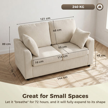 HOMCOM 2 Seater Sofa, Corduroy Small Couch with Spring Cushion, Wide and Deep Seat, Beige