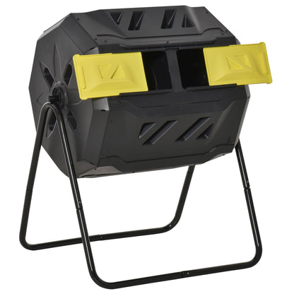 Outsunny 160L 360 Rotating Dual Chamber Composter - Yellow