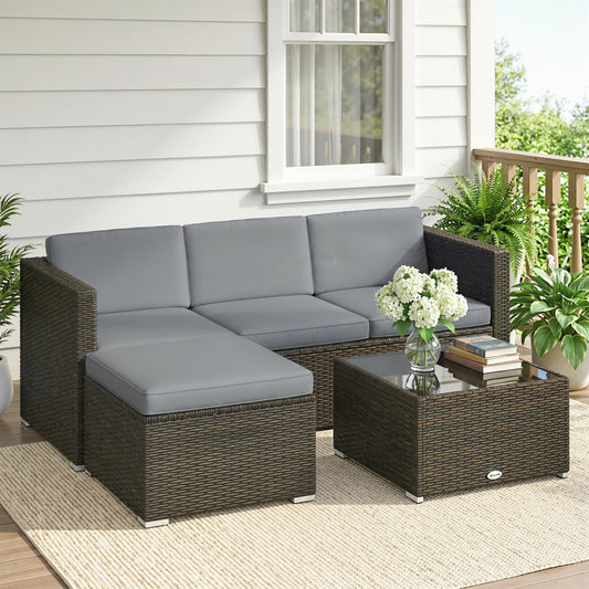 Outsunny 3 Pieces Garden Furniture Set w/ Cushions in Light Grey