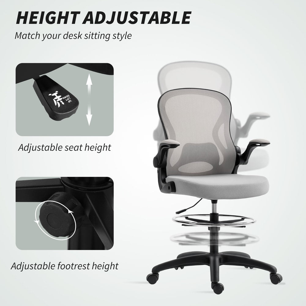 Vinsetto Adjustable Mesh Standing Desk Chair in Grey