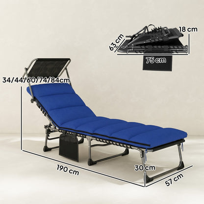 Outsunny Folding Sun Lounger with Canopy in Dark Blue