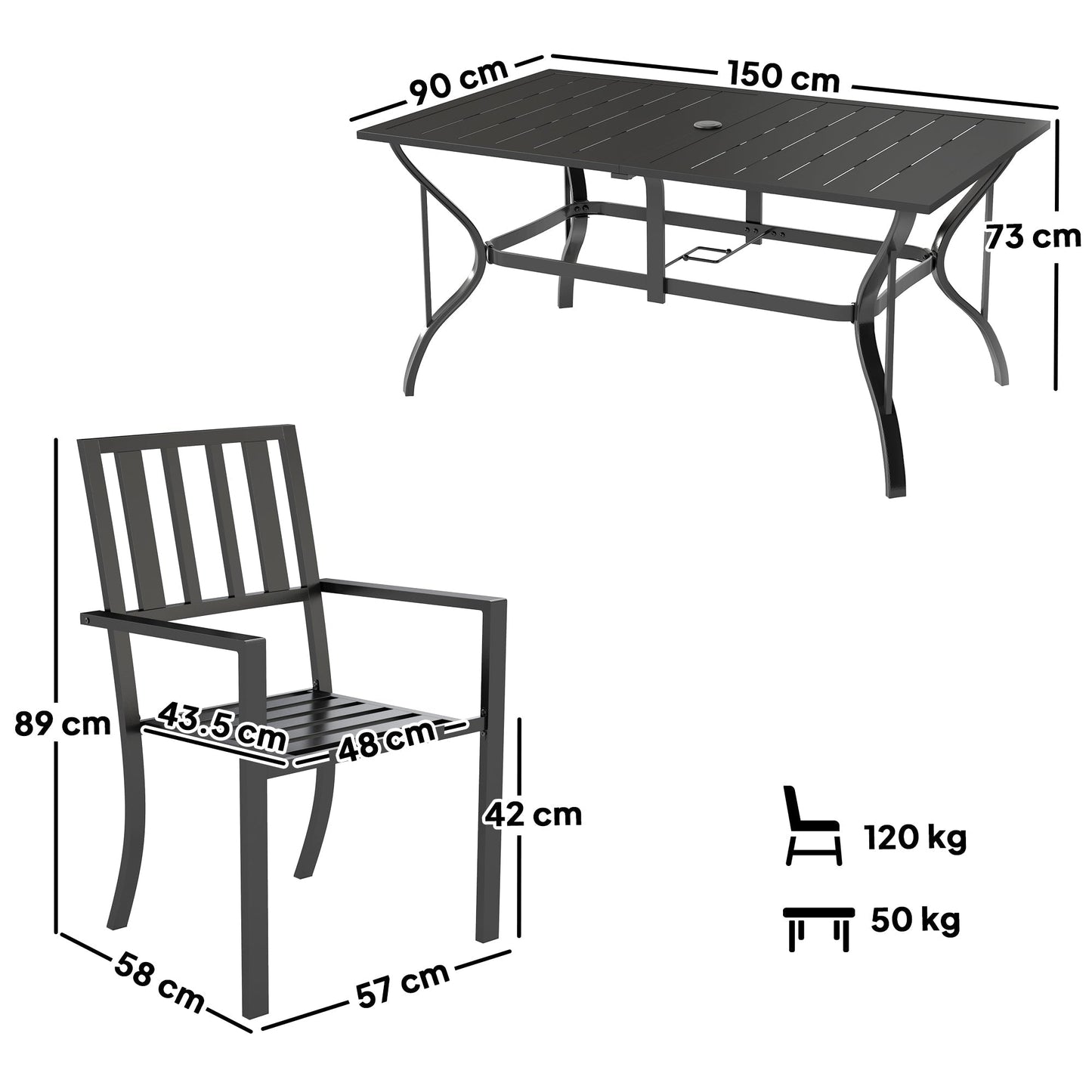 Outsunny 7 Pieces Garden Table and Chairs 6 Seater Outdoor Table and Chairs with Umbrella Hole, for Poolside, Garden, Black