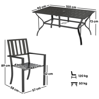 Outsunny 7 Pieces Garden Table and Chairs 6 Seater Outdoor Table and Chairs with Umbrella Hole, for Poolside, Garden, Black