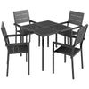 Outsunny 5 Pieces Garden Dining Set, Garden Table and Chairs Set for 4 with Square HDPE Table and Chairs with Armrests, Black