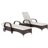 Outsunny 3 Pieces PE Rattan Patio Lounge Chair Set, Outdoor Recliner Lounge Chairs with Wheels, for Outside with Cushions, Headrest, Coffee Table for Garden, Poolside, Brown