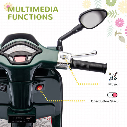 AIYAPLAY 12V Vespa Licensed Kids Electric Motorbike w/ Music in Green