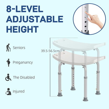 HOMCOM Height Adjustable Bath Stool, Aluminium Shower Stool with Non-Slip Pads for Elderly, Disabled, Seniors, Pregnant, White