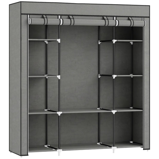 HOMCOM Clothes Storage Organiser with Hanging Rail, Shelves, Portable Wardrobe, Foldable Fabric Wardrobe, Dark Grey
