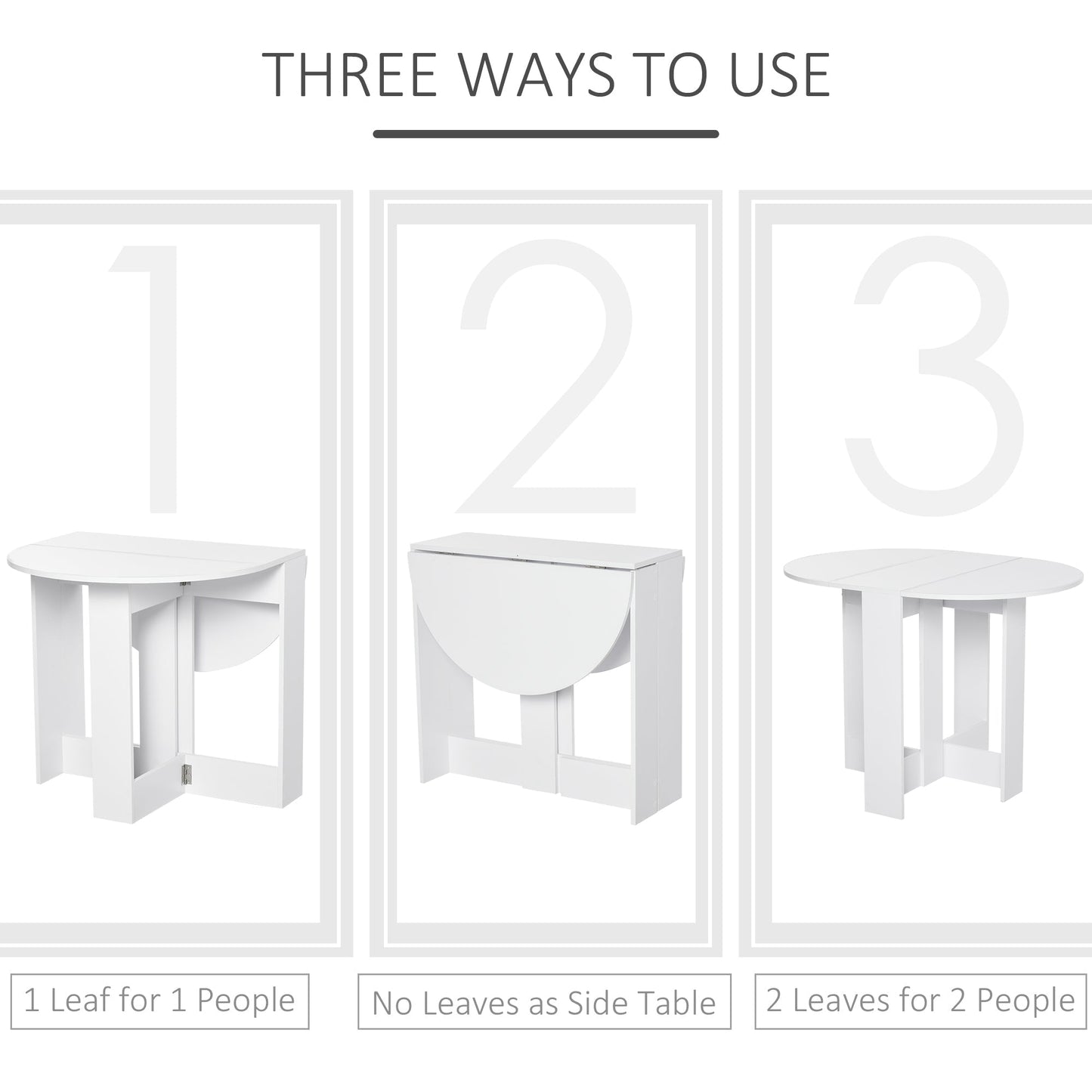 HOMCOM Space-saving Drop Leaf Table, Folding Dining Table for Small Space, Kitchen, Dining Room, White