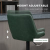 HOMCOM Retro Bar Stools Set of 2, Adjustable Kitchen Stool, Upholstered Bar Chairs with Back, Swivel Seat, Green