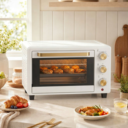HOMCOM 21L Mini Countertop Oven, 100°C-230°C Adjustable Temperature, White