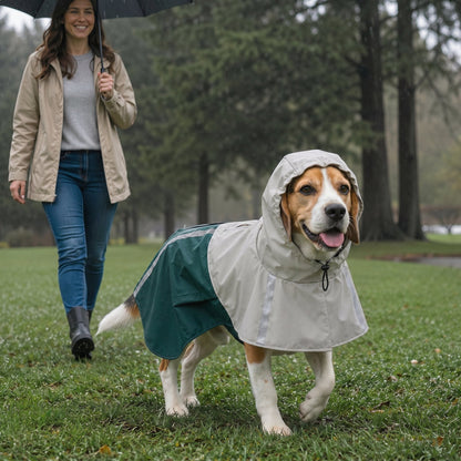 PawHut Dog Raincoat with Hood, Waterproof & Breathable Rain Jacket with Leash Hole, for Medium Dogs, Green, M
