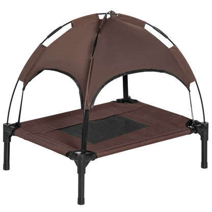 PawHut Raised Dog Bed Waterproof Elevated Pet Cot with Breathable Mesh UV Protection Canopy Brown, for Small Dogs, 61 x 46 x 62cm