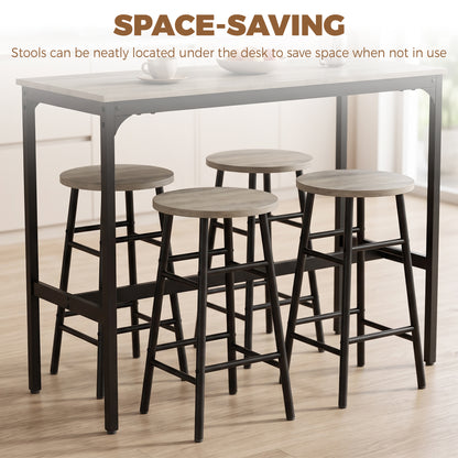 HOMCOM 5 Piece Bar Table Set with 4 Stools in Grey Wood Effect