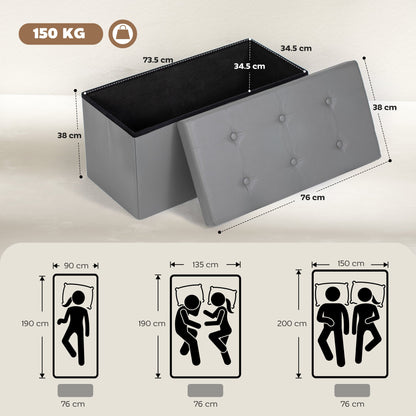 مقعد تخزين هوكوم، مقعد عثماني قابل للطي من جلد البولي يوريثان سعة 89 لتر، مقعد بطرف السرير، سهل التجميع، لغرفة المعيشة وغرفة النوم والمدخل، رمادي