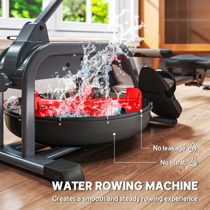 SPORTNOW Water Rowing Machine with Wheels in Black