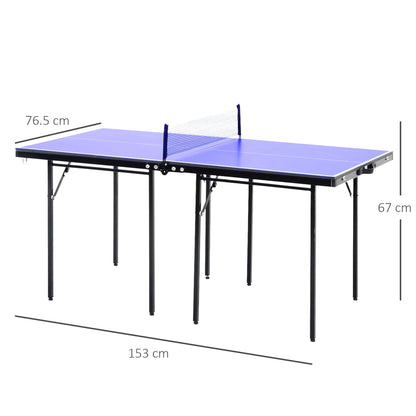 HOMCOM Folding 5ft Mini Compact Table Tennis Top Ping Pong Table Set Professional Net Games Sports Training Play Blue
