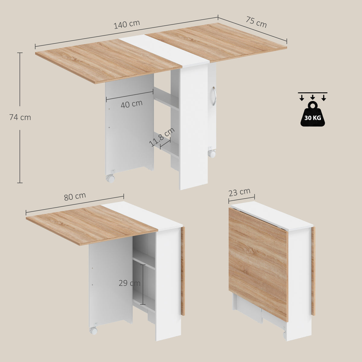HOMCOM Folding Dining Table in a Natural Wood Finish