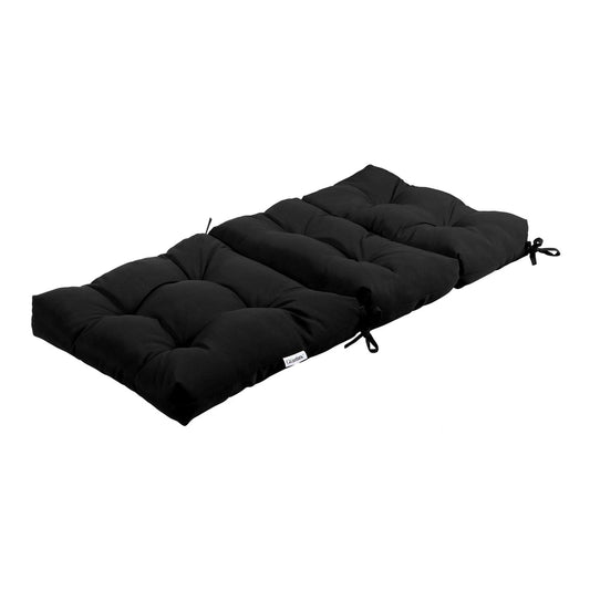 Patio Chair Seat Pads in black, a long rectangular cushion with tufted detailing and tie straps