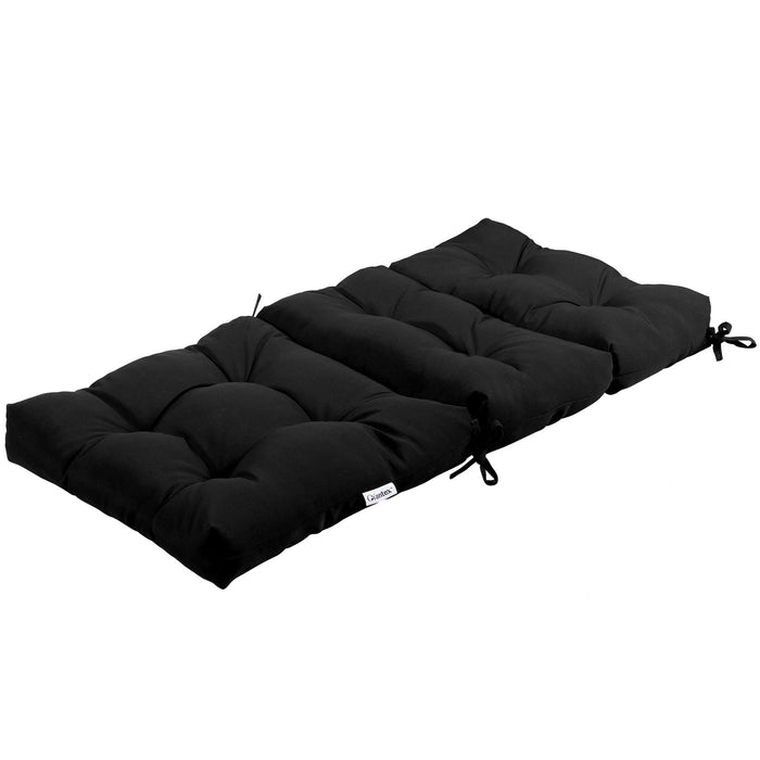 Patio Chair Seat Pads in black, a long rectangular cushion with tufted detailing and tie straps