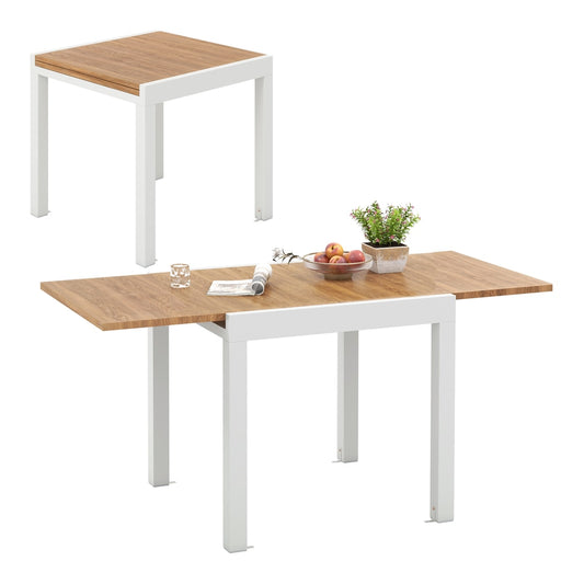 Patio Expandable Dining Table rectangular aluminum dining table for 4-6 people, shown in its compact form