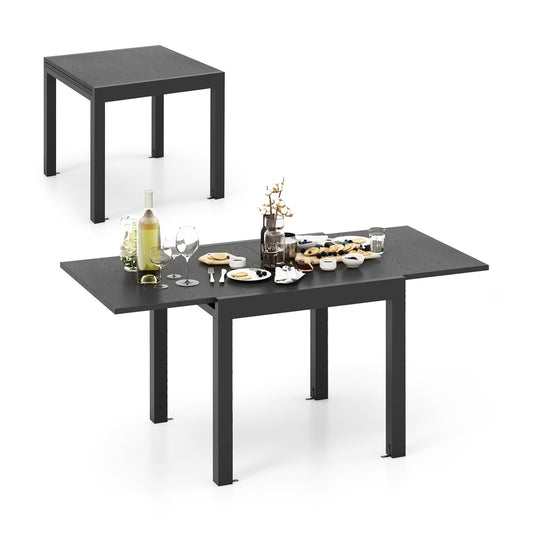 Patio Expandable Dining Table shown in its extended and retracted states