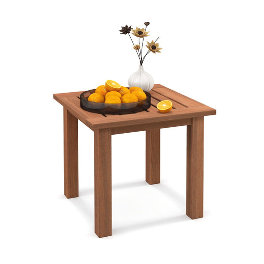 Patio Hardwood Side Table with Slatted Tabletop on a white background with a bowl of oranges on top
