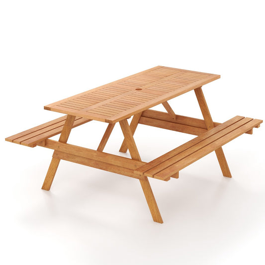 Patio Rectangle Picnic Table with two built-in benches, a classic wooden garden furniture set