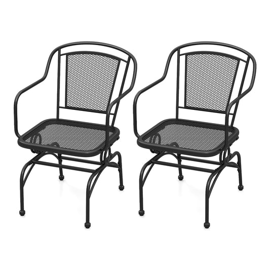Patio Rocking Chairs Set of 2 with metal mesh backrest and seat in black