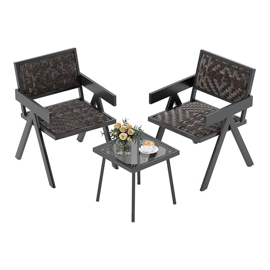 Patio Table and Chairs Set with two chairs and a small glass-top table