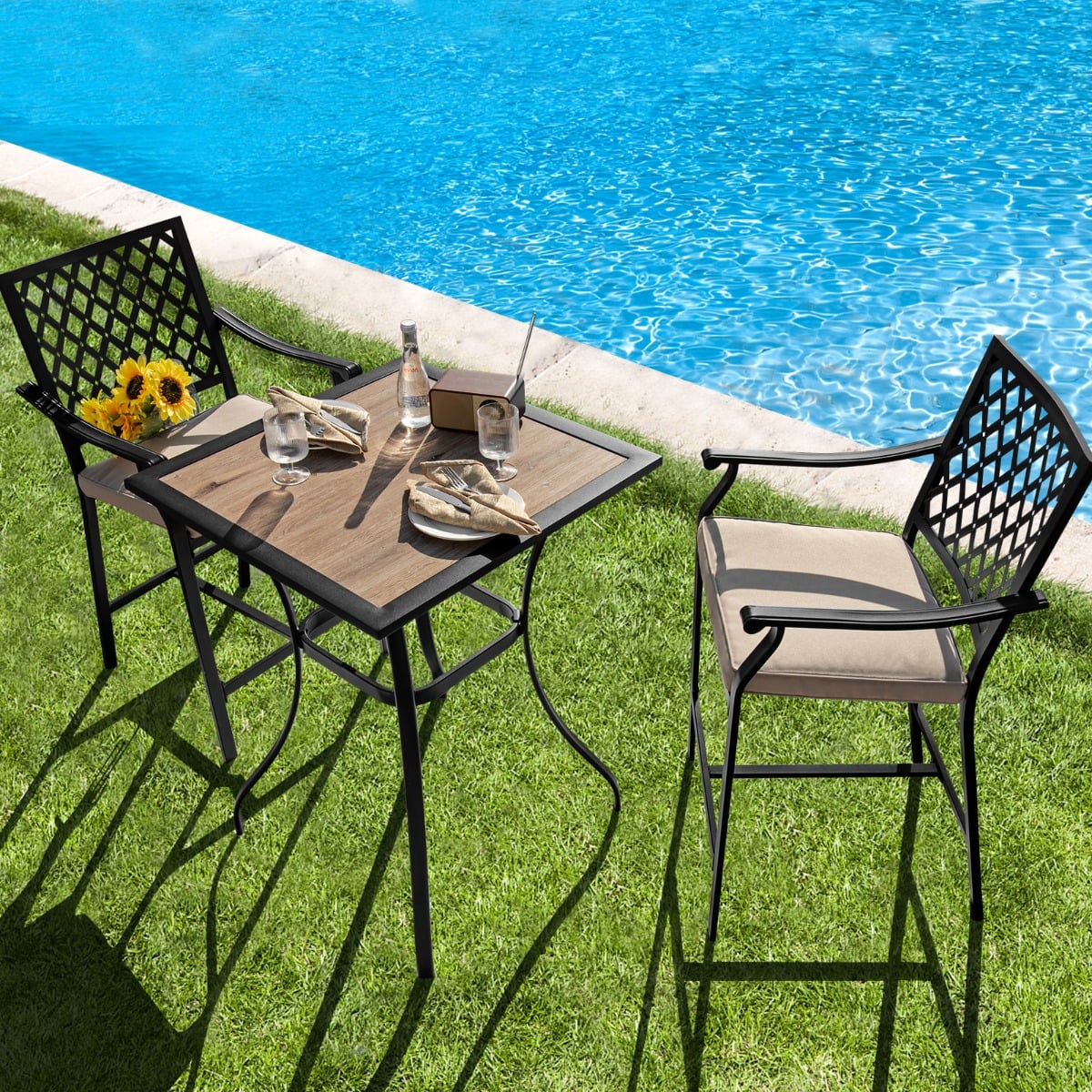 Patio Bar Stools Set of 2 Outdoor Bar Height Chairs
