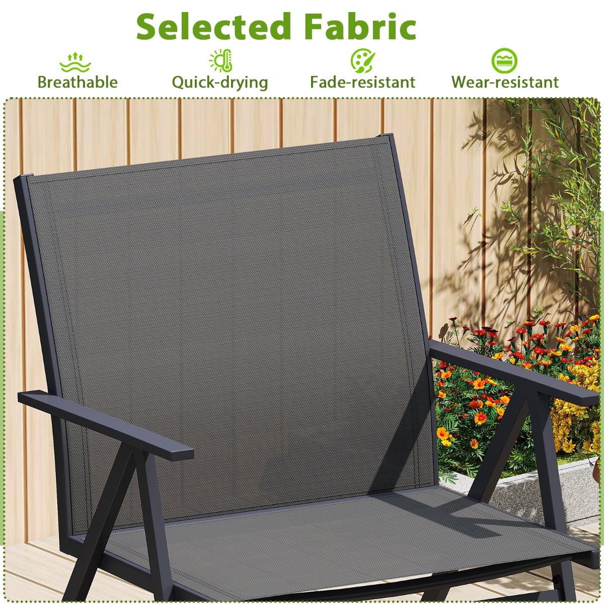 Patio Chairs Set of 2 with Breathable Mesh Fabric and Metal Frame-Grey