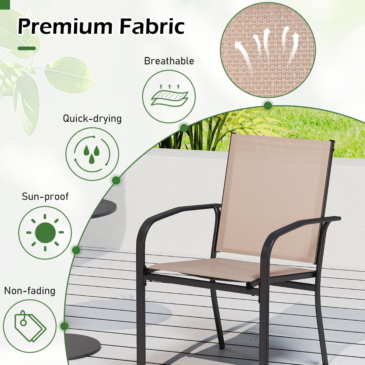 Patio Dining Chair Set of 2 with Breathable Backrest and Seat-Coffee