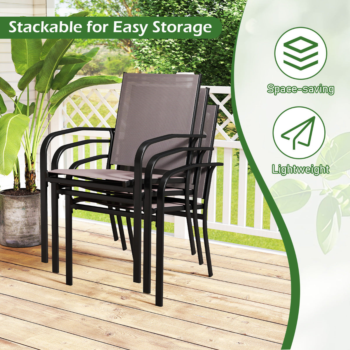 Patio Dining Chair Set of 2 with Breathable Backrest and Seat-Grey