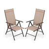 Patio Folding Dining Chairs Set of 2 with 7-Level Adjustable High Backrest-Brown