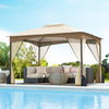 Patio Gazebo with Netting Walls Soft Top Double Roof Canopy with Sandbags-Khaki