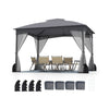 Patio Gazebo with Netting Walls Soft Top Double Roof Canopy with Sandbags-Grey