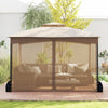 Patio Gazebo with Netting Walls Soft Top Double Roof Canopy with Sandbags-Khaki