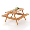 Patio Rectangle Picnic Table with 2 Built-in Benches for Backyard Garden Deck